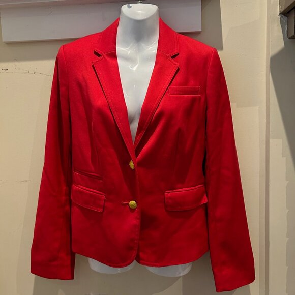 EUC JCrew size 6 red blazer - military inspired, patterned lining - Picture 6 of 8